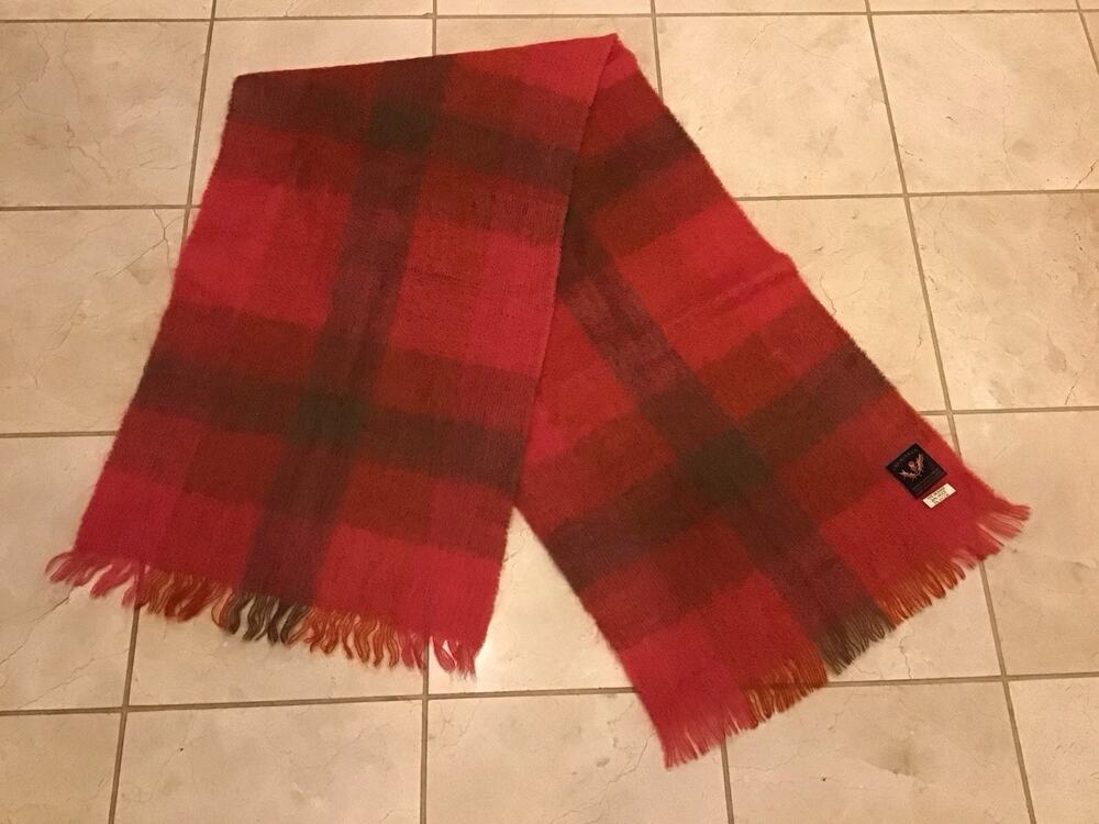 Vtg Creagaran Plaid Mohair Blend Shawl Scarf Fringed Winter Scotland Old Money